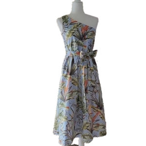 Ann Taylor Blue Jungle Floral Monkey Toga Dress Size 4 EUC